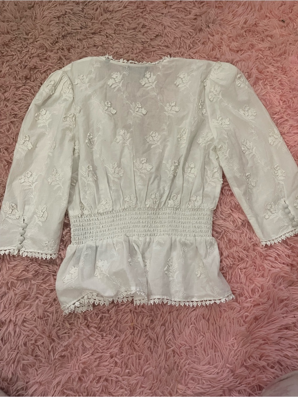The Kooples White Embroidered Wrap Peplum Blouse Size 2 Lace Trim - Picture 6 of 6